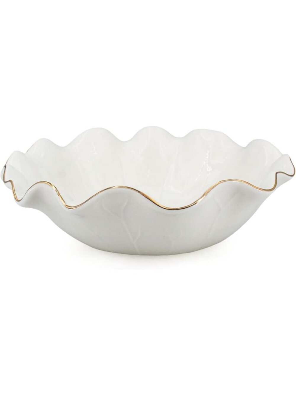 10-Inch Large Decorative Lotus Ruffle Bowl with Elegant Gold Rim Accent